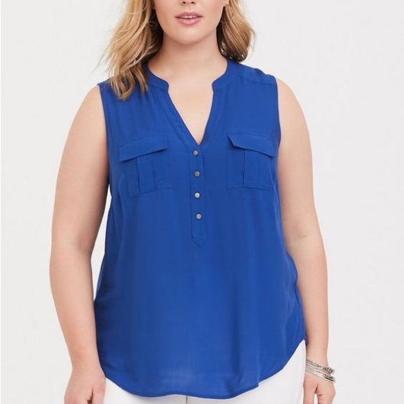 Torrid Harper Challis Pullover Sleeveless Blouse Rayon Plus Size 3 Poseidon Blue - Picture 1 of 10